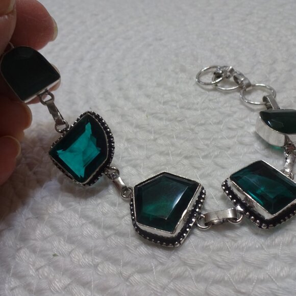 Beautiful APATITE Handmade Sterling 925 Bracelet Size 8" #793C - Picture 3 of 3